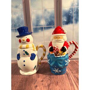 🎄‎ Temptations Santa & Snowman Tall Lidded Mugs – Perfect for Hot Chocolate!